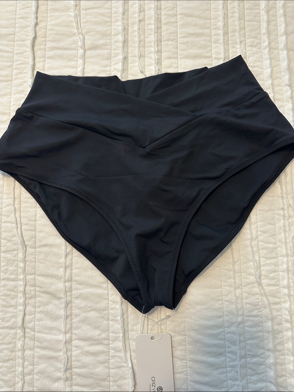 CRZ YOGA High-Waist Black Bikini Bottoms - Crossover Waist size M